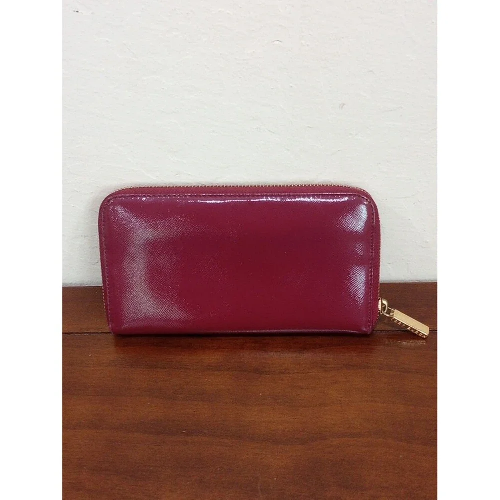 Tory Burch Maroon Leather Continental Zip Wallet